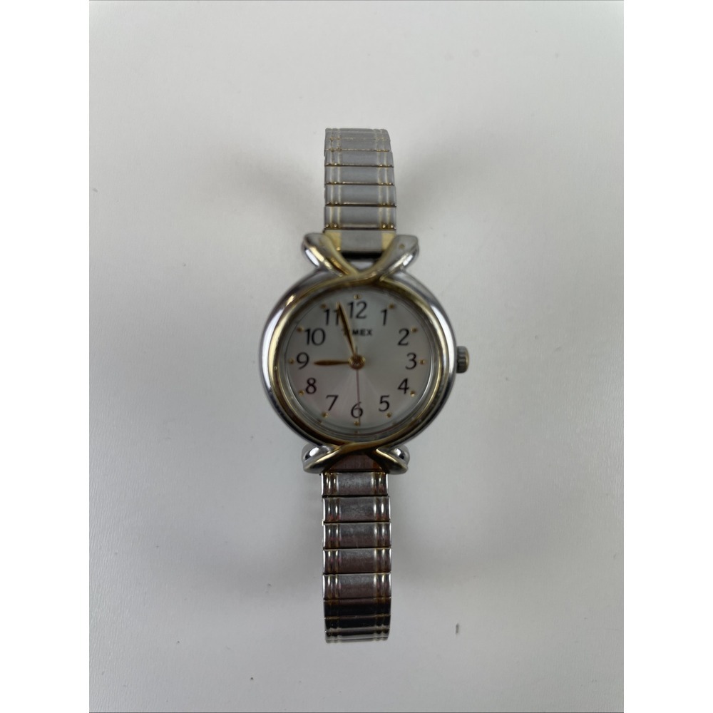 Timex Silver Gold‎ Stainless Steel Women's Watch, Stretch Band, No Back Cover. - Picture 3 of 3